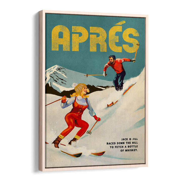 WHISKEY SKI COUPLE , VINTAGE TRAVEL POSTERS