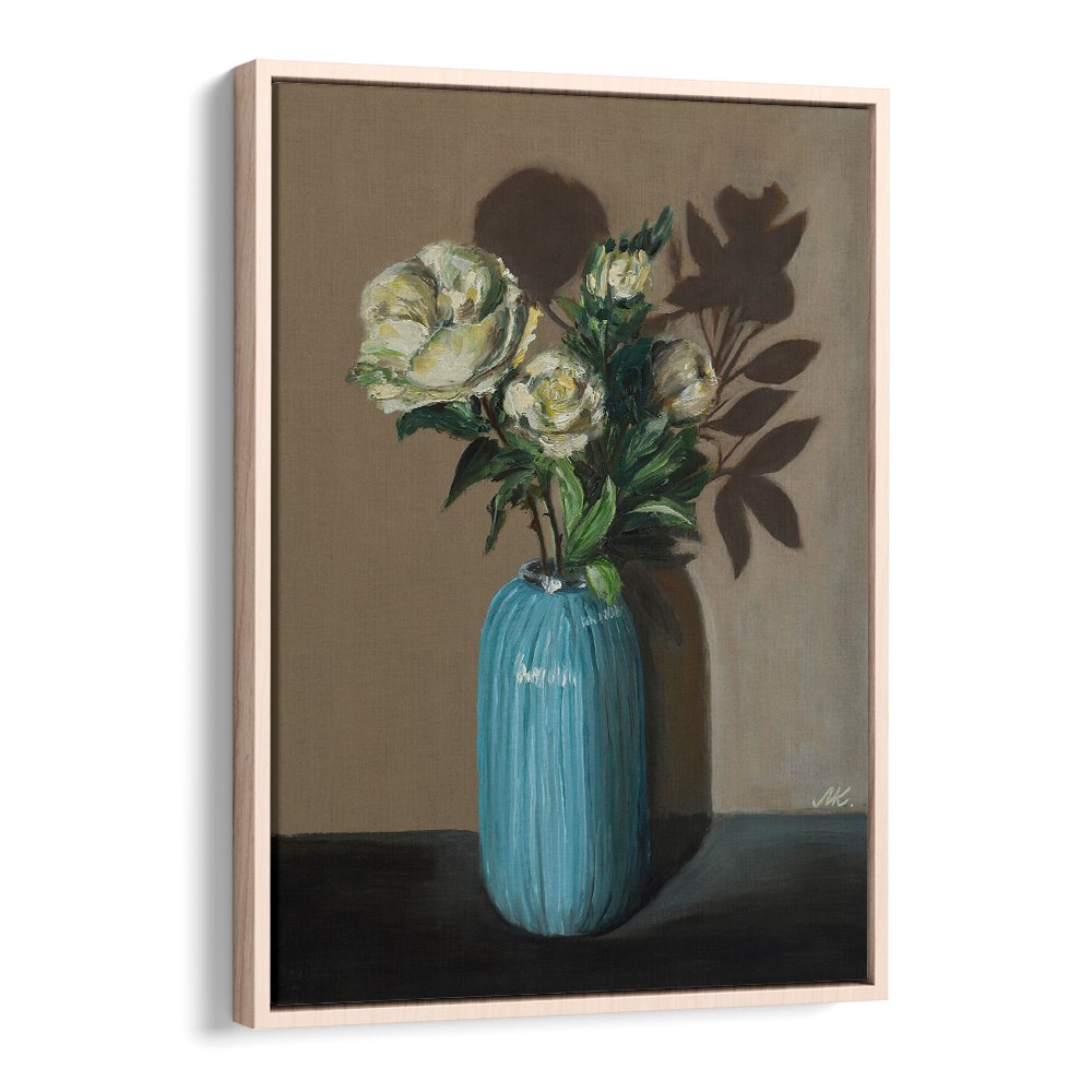 WHITE PEONIES IN BLUE VASE