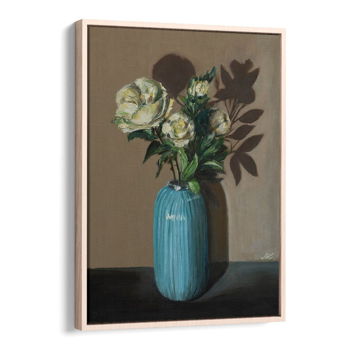WHITE PEONIES IN BLUE VASE