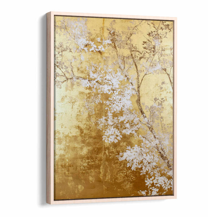 WHITE AND GOLD NATURE LANDSCAPE IV , FLORAL FLOWER PAINTINGS