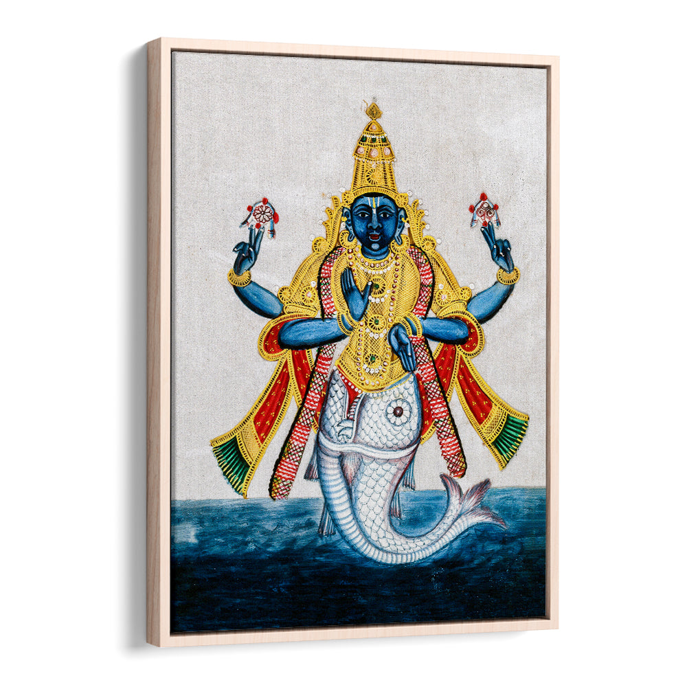 VISHNU IN HIS INCARNATION AS MATSYA , INDIAN ART PAINTINGS