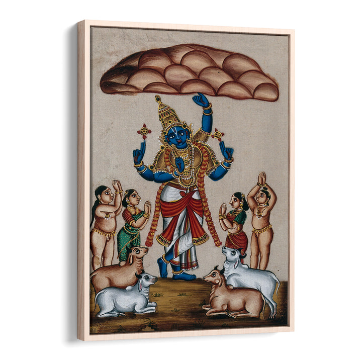 KRISHNA LIFTING MOUNT GOVARDHAN , INDIAN ART PAINTINGS
