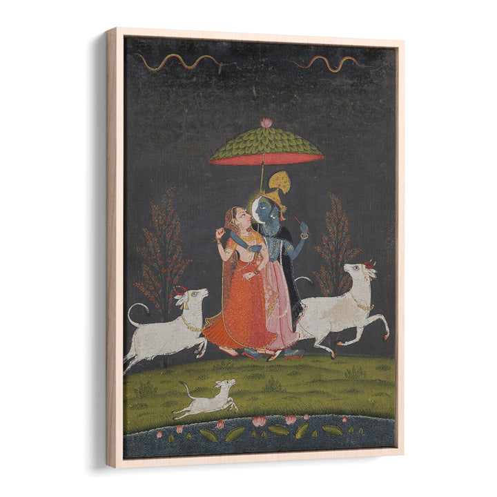 RADHA AND KRISHNA IN THE RAIN , INDIAN ART PAINTINGS