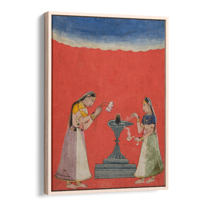 WOMEN WORSHIPPING A SHIVA LINGA , INDIAN ART PAINTINGS