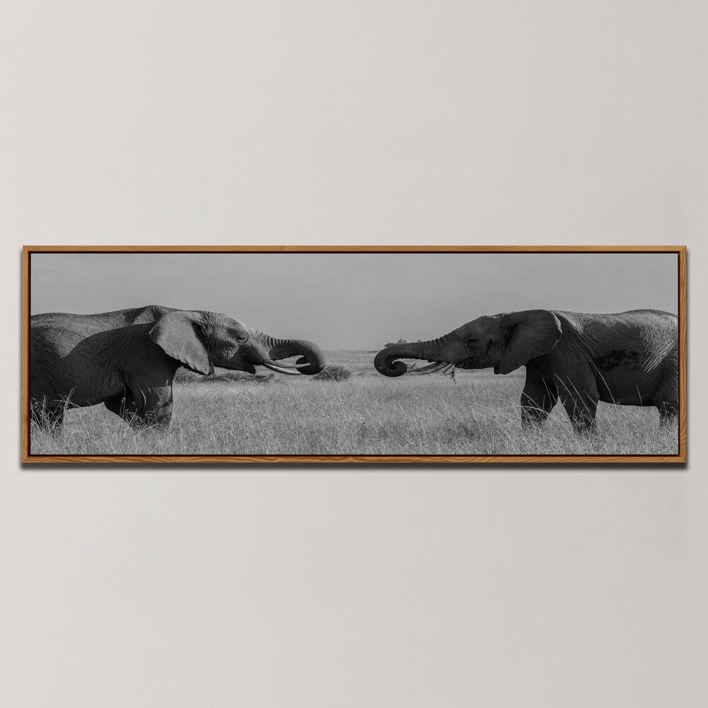 YOUNG ELEPHANTS SHOW OF POWER , PANORAMIC ART