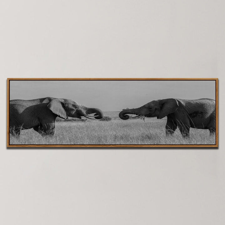 YOUNG ELEPHANTS SHOW OF POWER , PANORAMIC ART