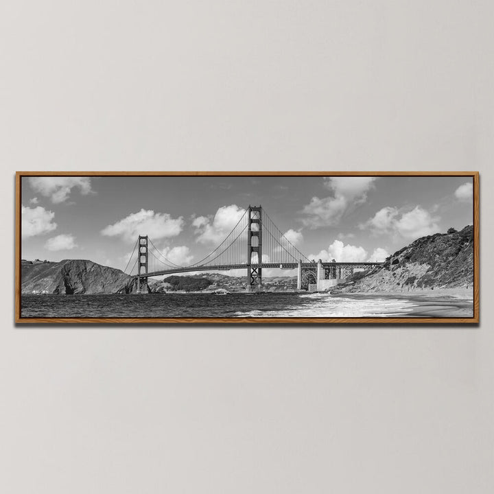 GOLDEN GATE BRIDGE BAKER BEACH MONOCHROME , PANORAMIC ART