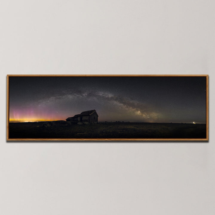 MILKY WAY, AURORA AND A LIGHTHOUSE , PANORAMIC ART