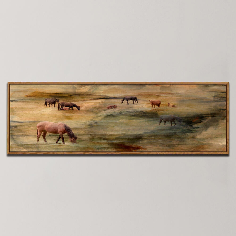 HORSES GRAZING , PANORAMIC ART