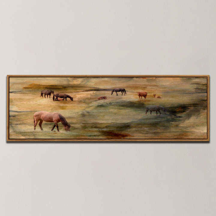 HORSES GRAZING , PANORAMIC ART