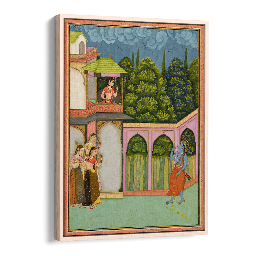 KRISHNA APPROACHES RADHA , INDIAN ART PAINTINGS