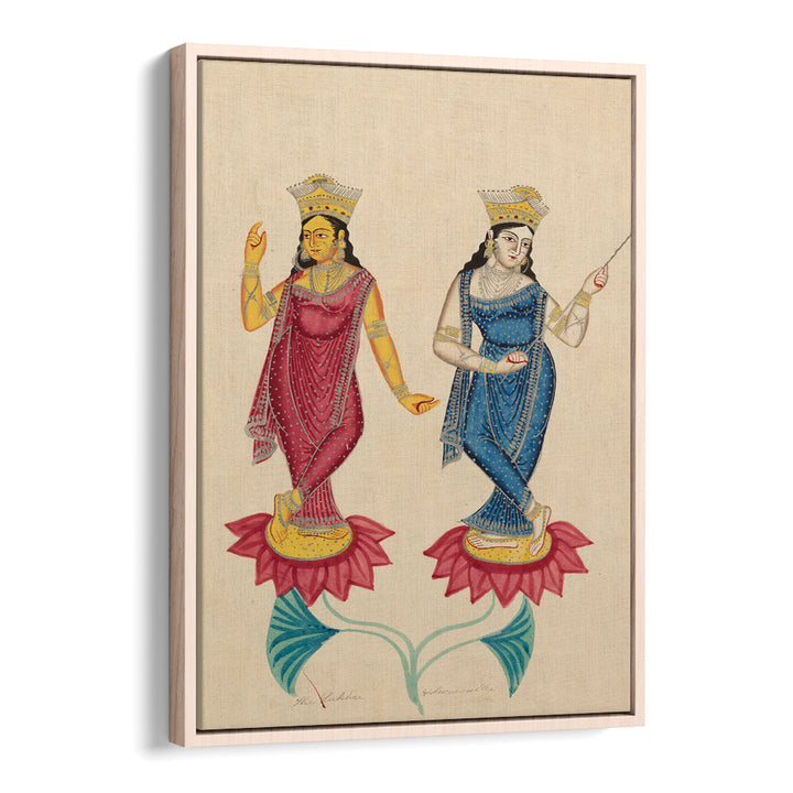 TWO FEMALE DEITIES , INDIAN ART PAINTINGS