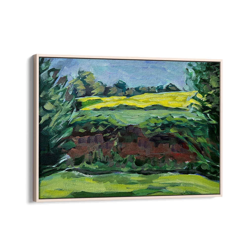 Oakwood CANOLA FIELD , LANDSCAPE PAINTINGS showing sunlit yellow blooms and rolling countryside in vivid palette