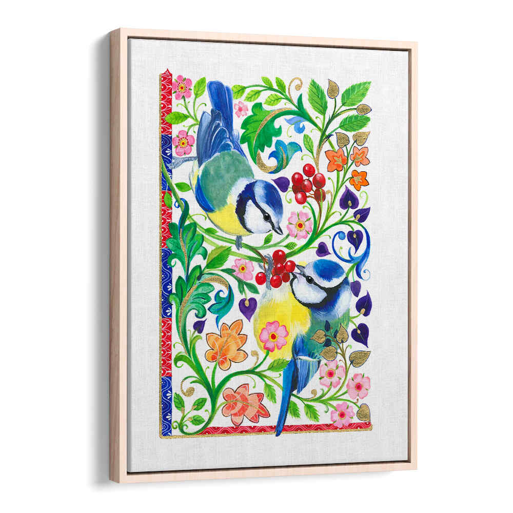 BLUE TITS AND BERRIES , ANIMAL PAINTINGS