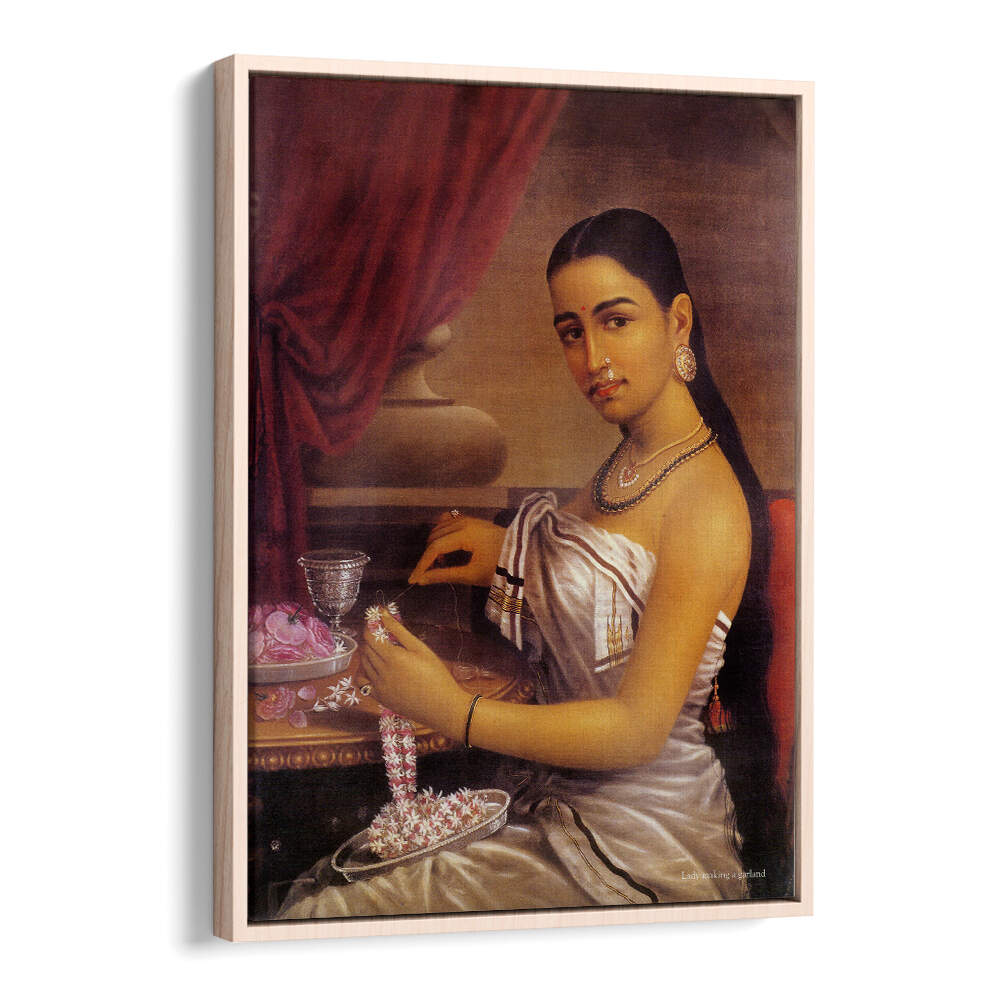 LADY MAKING A GARLAND , INDIAN ART PAINTINGS