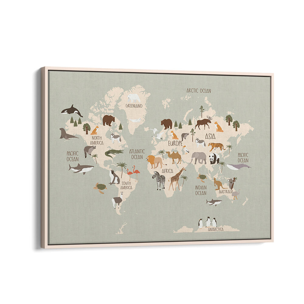 WILDLIFE WORLD MAP , KIDS ROOM PAINTINGS