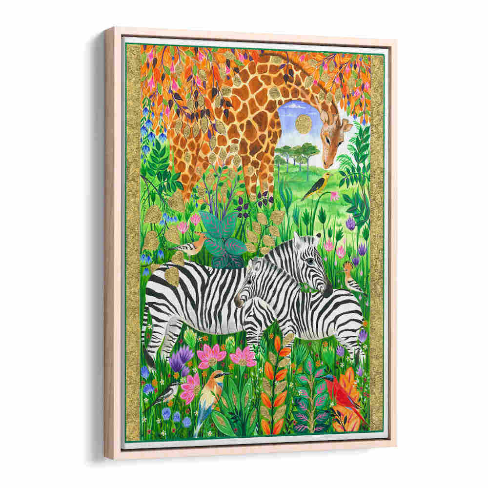 GIRAFFE AND ZEBRAS , ANIMAL PAINTINGS