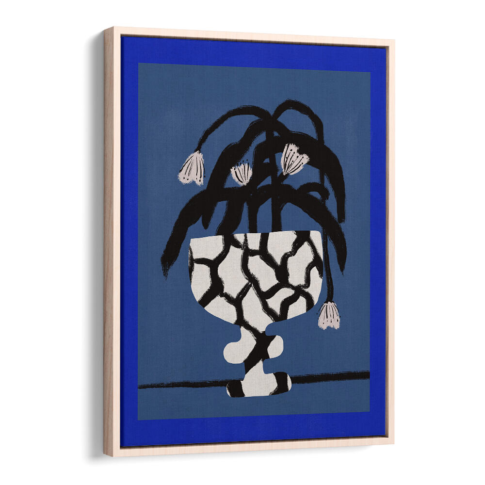 CRACKED VASE IN BLUE , FLORAL FLOWER PAINTINGS