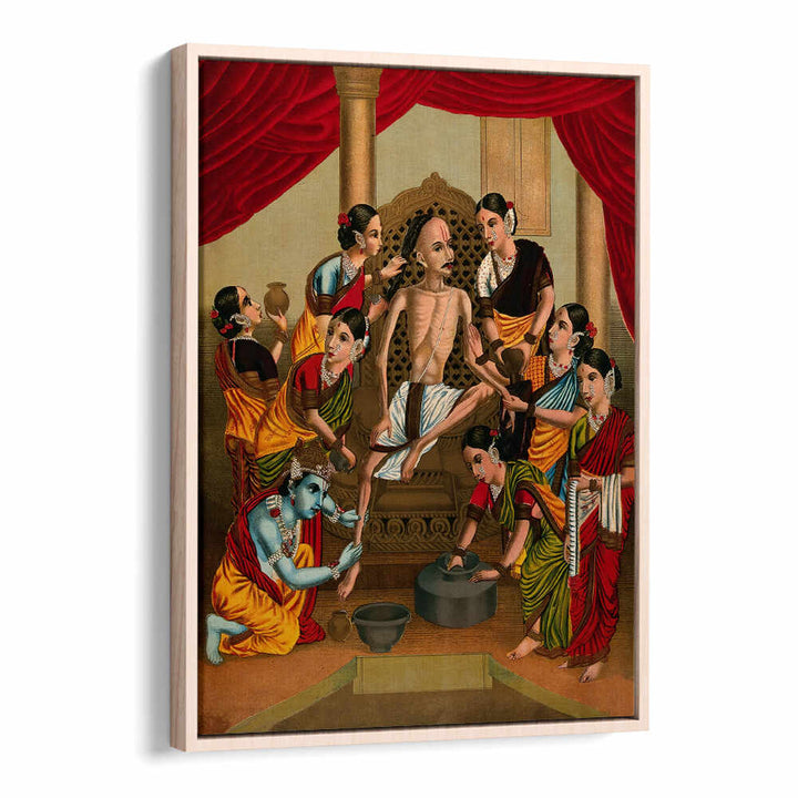A HINDU ASCETIC IS BATHED AND HONOURED BY A SEVEN WOMEN AND KRISHNA. CHROMOLIT , INDIAN ART PAINTINGS