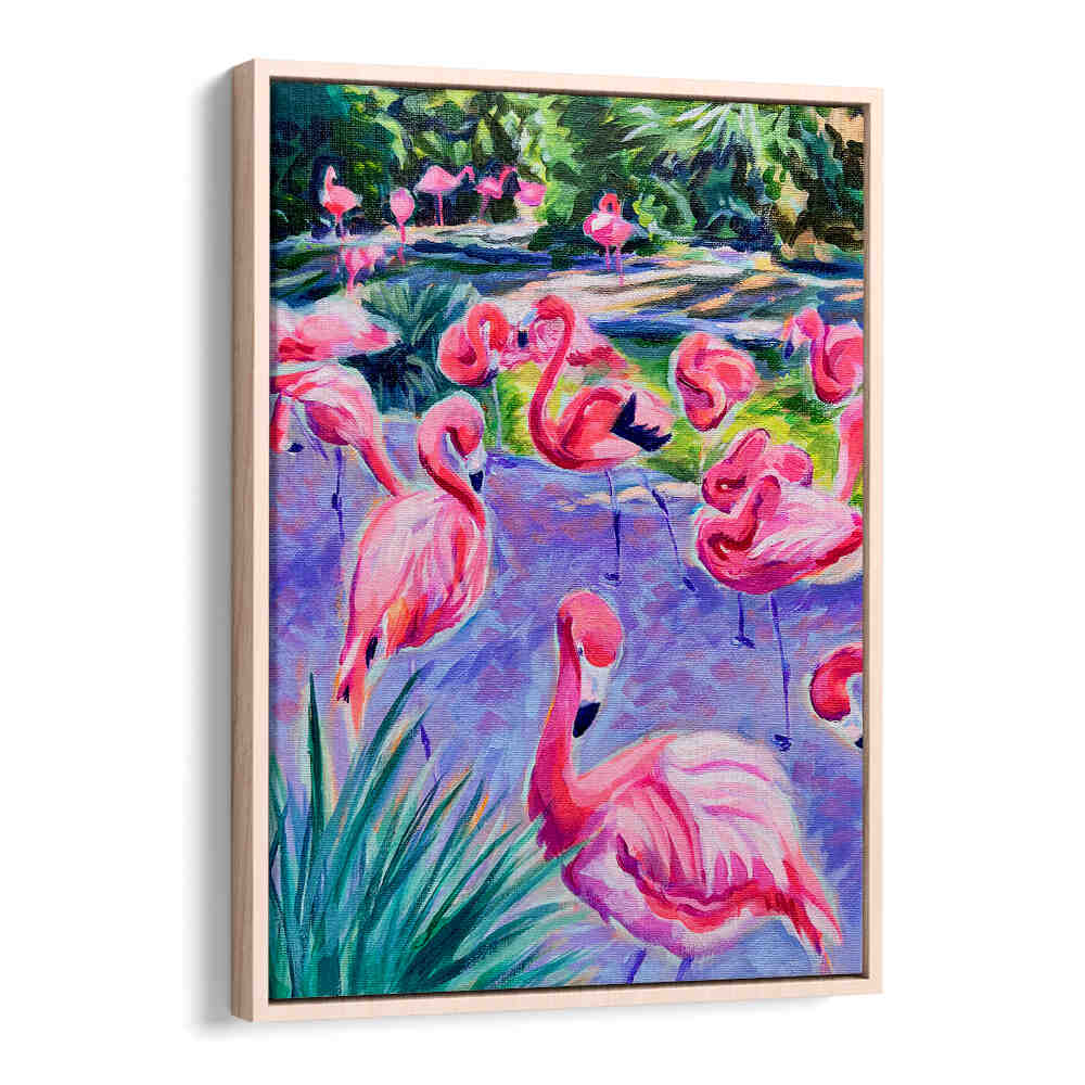 Oakwood FLAMBOYANCE , ANIMAL PAINTINGS flamingo acrylic canvas with vivid pink brushstrokes in a lush wetland scene
