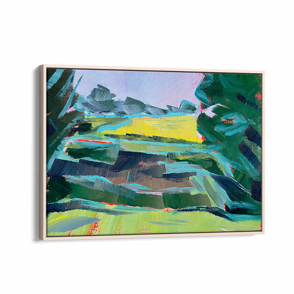 Oakwood CANOLA FIELD DEUX , LANDSCAPE PAINTINGS vibrant golden canola field with bold brushstrokes under expansive sky