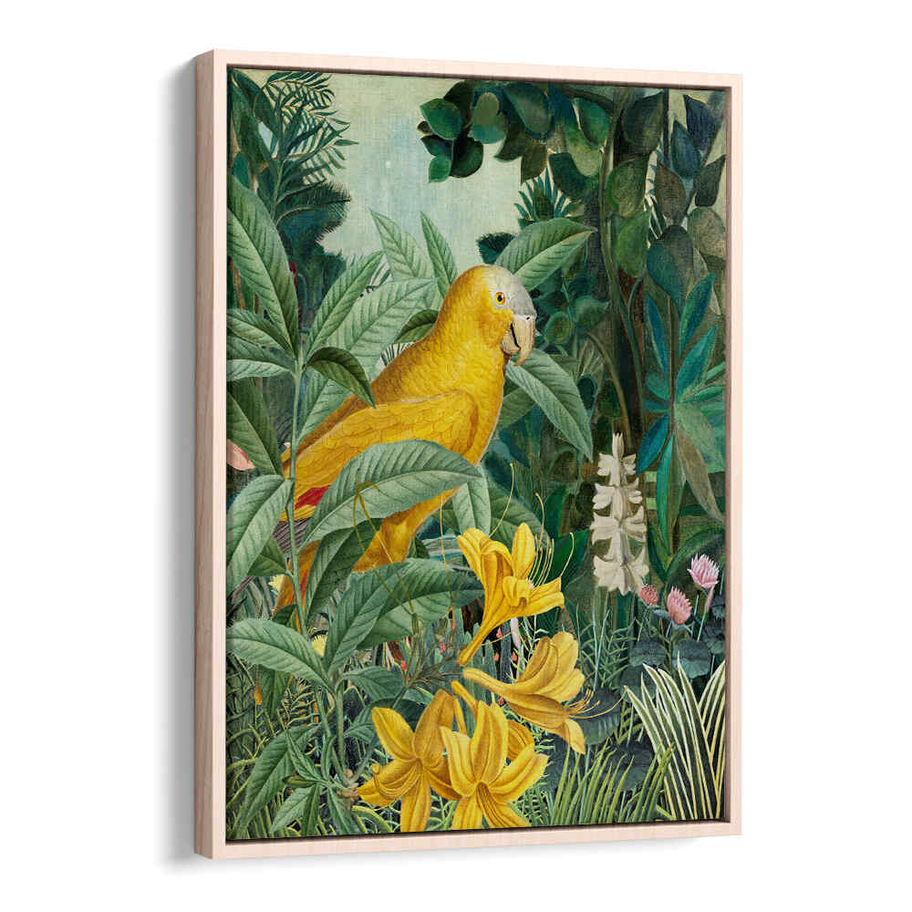 YELLOW PARROTS IN GREEN , ANIMAL PAINTINGS