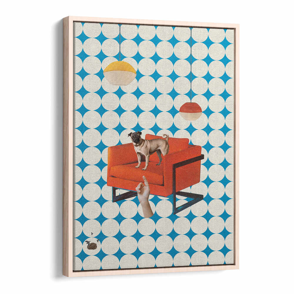 Surreal art print "IT WAS YOU," featuring a dog on a red chair against a vibrant geometric background. Perfect decor piece!