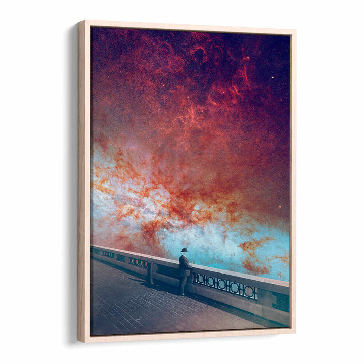 Surreal art print from MY-SPACE featuring a figure gazing at a cosmic scene, perfect for unique home decor.