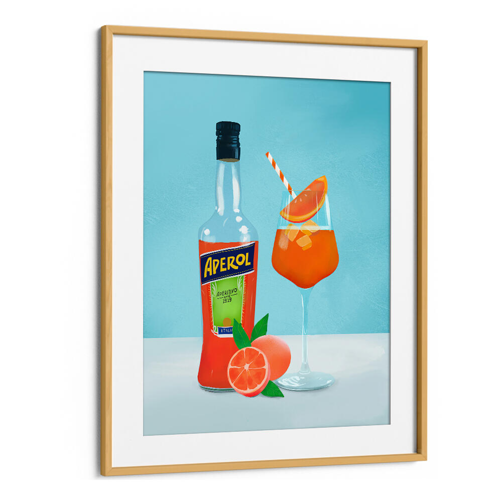APEROL SPRITZ , BAR art print by Oakwood Mount – bottle and cocktail illustration with orange slice.