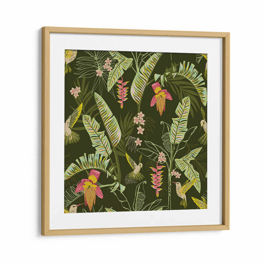 BANANA LEAVES AND HUMMINGBIRDS , FLORAL FLOWER PAINTINGS