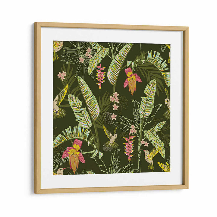 BANANA LEAVES AND HUMMINGBIRDS , FLORAL FLOWER PAINTINGS