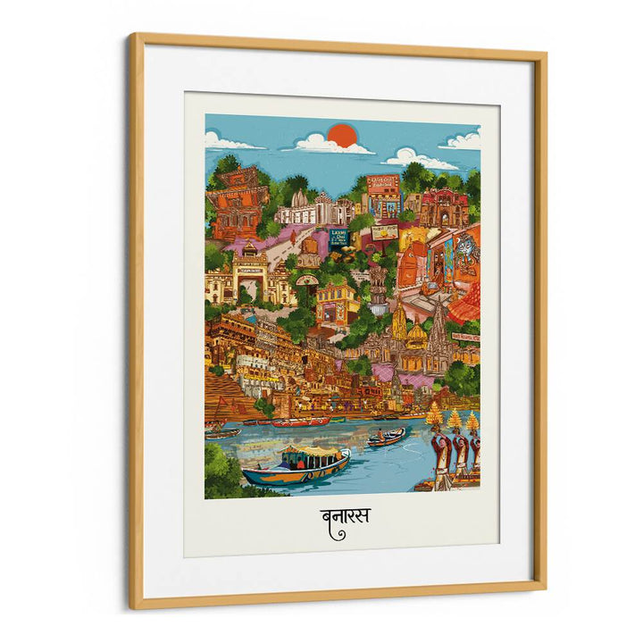 Colorful Varanasi travel poster showcasing the city's iconic landscapes and culture, perfect for any decor.