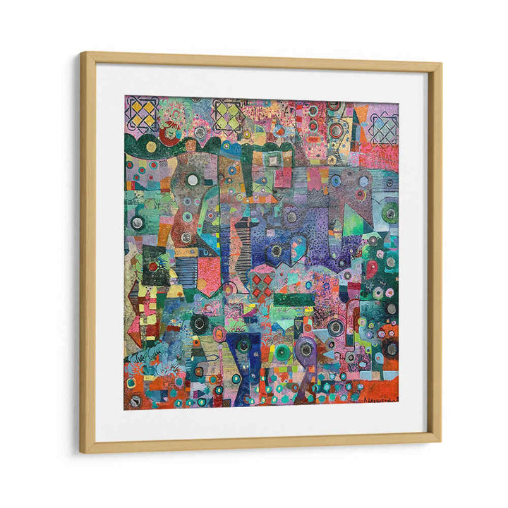 Oakwood Mount BLUE MIRRORS , ABSTRACT PAINTINGS framed canvas with layered azure, indigo and teal and subtle reflective metallic accents