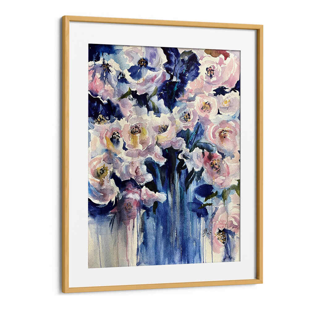 BLUE VASE , FLORAL FLOWER PAINTINGS