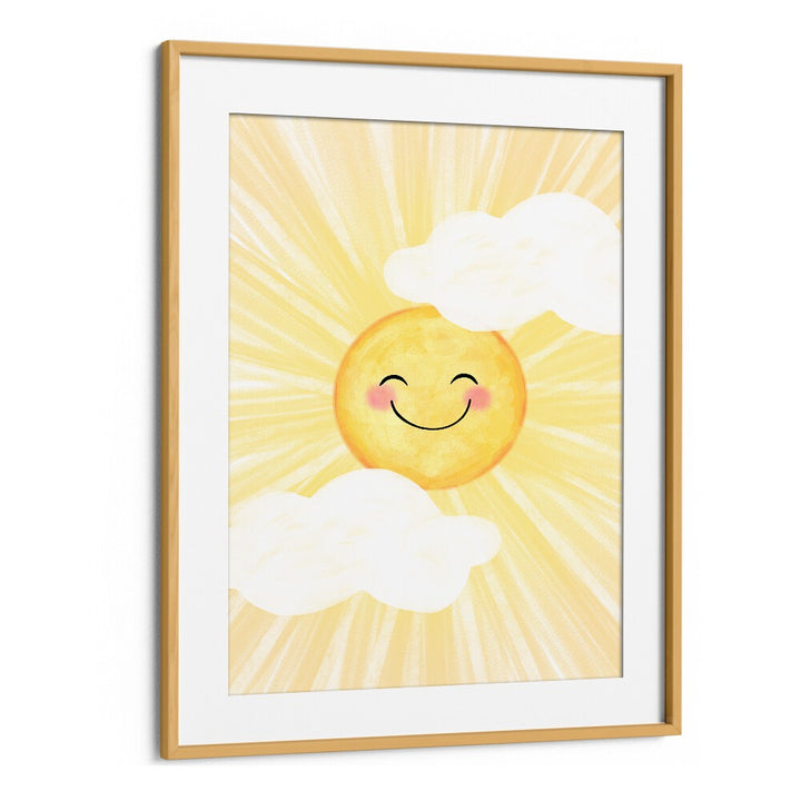 Bright sunny day kids room paintings featuring a cheerful sun and fluffy clouds, perfect for playful decor.