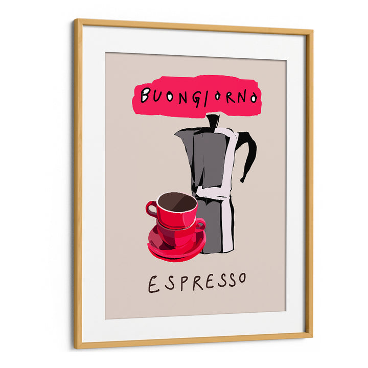Stylish BUONGIORNO ESPRESSO, BAR poster featuring a coffee pot and cup, perfect for coffee lovers' decor.