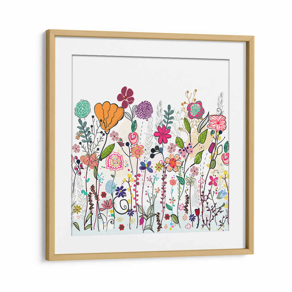 OakwoodMount framed COLORFUL WILDFLOWERS , KIDS ROOM PAINTINGS — bright playful wildflower art in soft pastels for kids