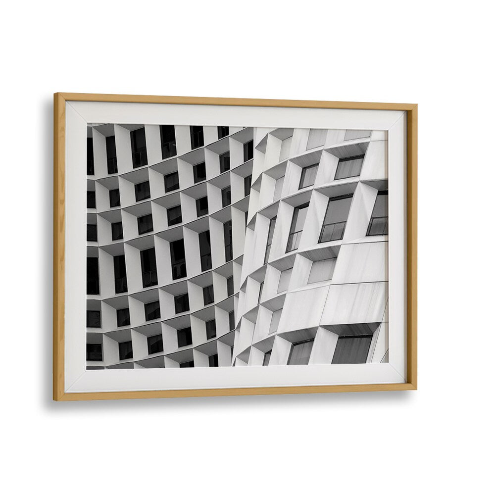 Stylish CURVED I, PHOTOGRAPHY PRINTS showcasing unique urban architecture in black and white for modern decor.