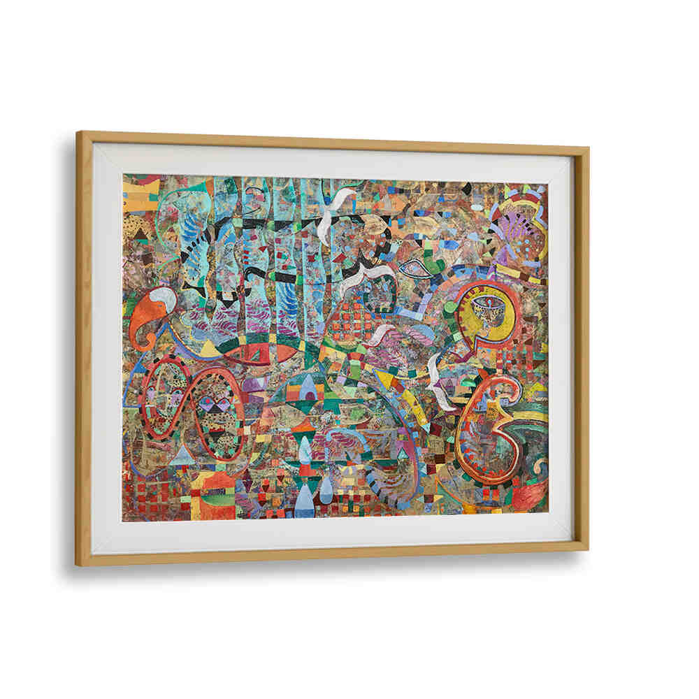 Oakwood FLYING TOWARDS ETERNITY , ABSTRACT PAINTINGS framed abstract, earthy tones, layered brushwork, luminous accents