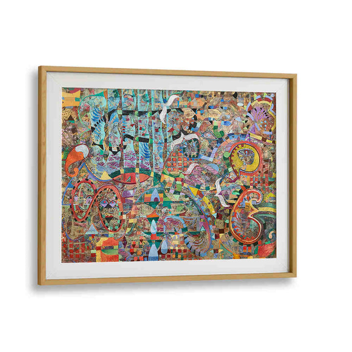 Oakwood FLYING TOWARDS ETERNITY , ABSTRACT PAINTINGS framed abstract, earthy tones, layered brushwork, luminous accents