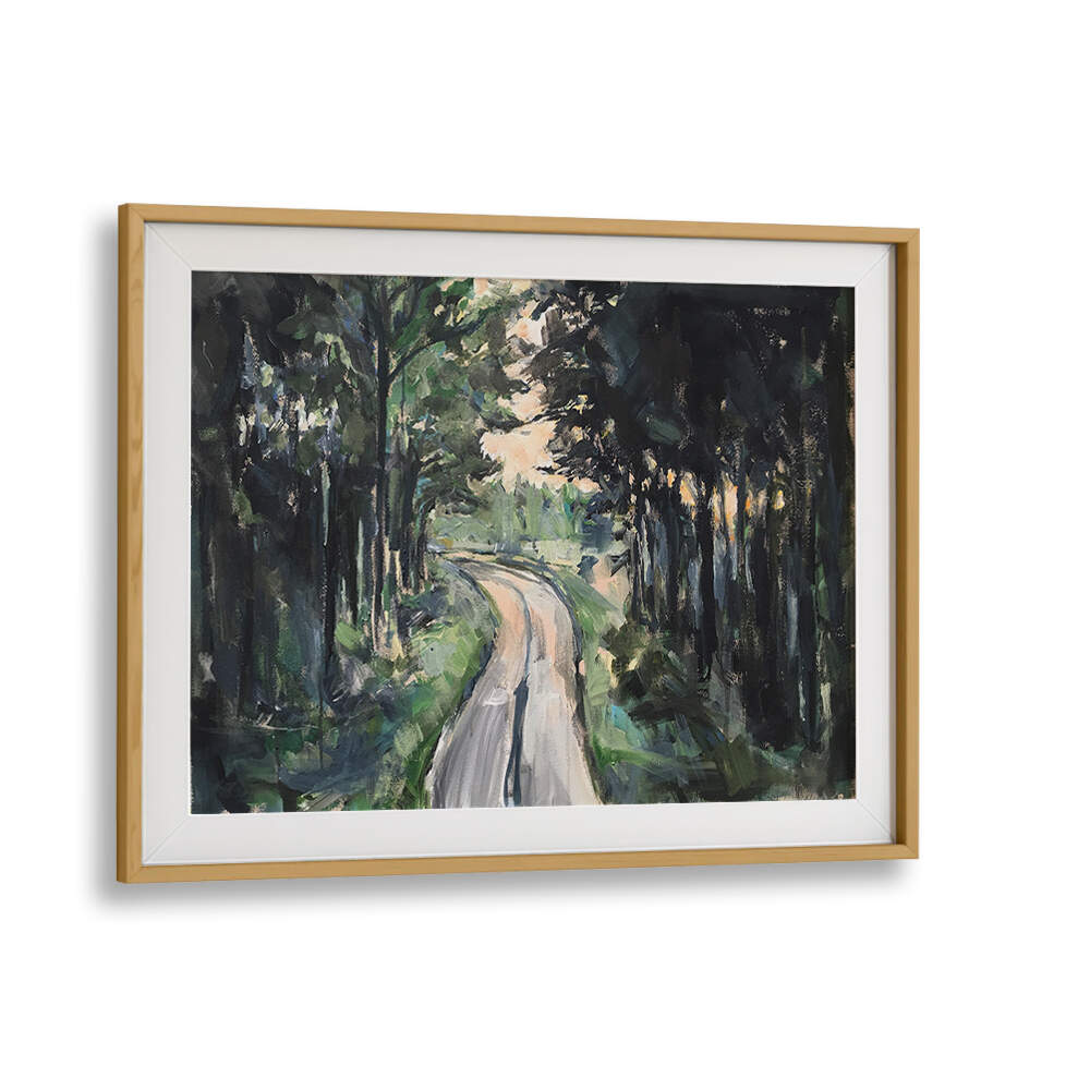 Serene forest pathway captured in exquisite landscape paintings, enhancing your space with calming beauty.