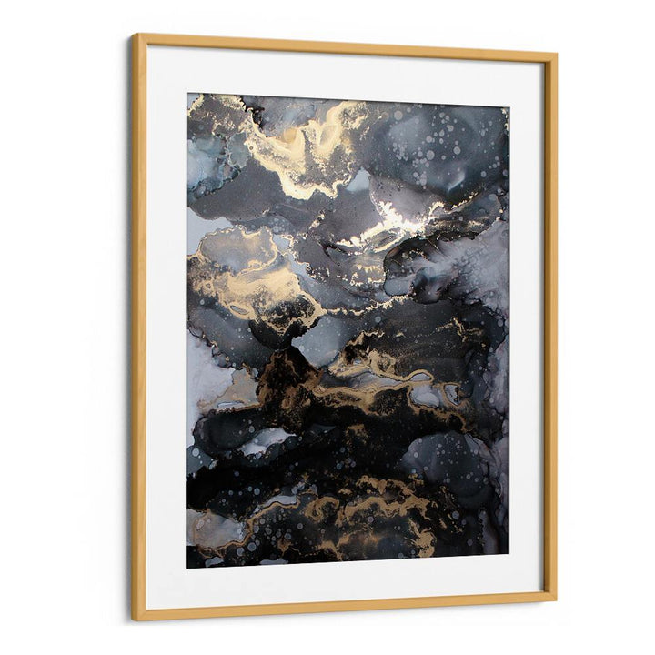 FIRESTORM, ABSTRACT PAINTINGS showcase stunning dark hues with gold accents, perfect for modern decor from Oakwood Mount.
