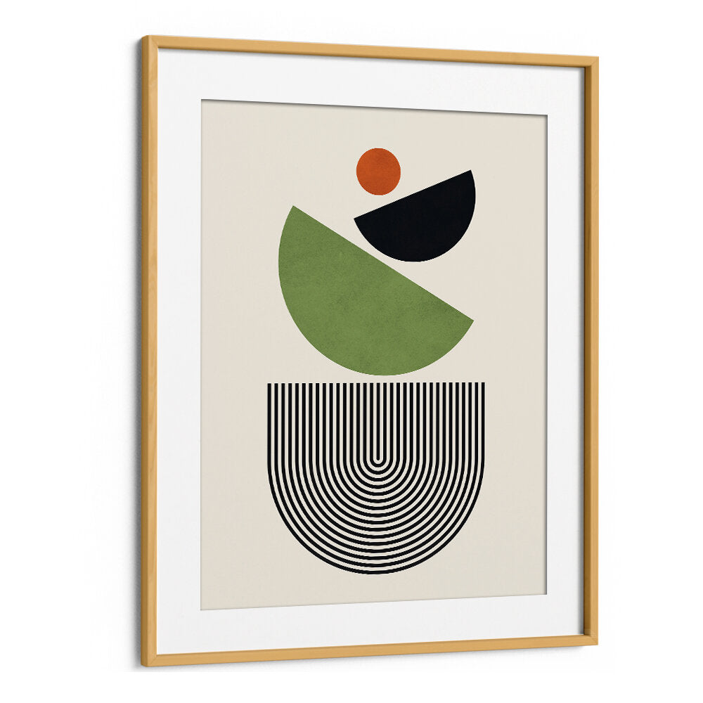 GEOMETRIC SHAPES IN GREEN BLACK AND ORANGE , GEOMETRIC ART PRINTS
