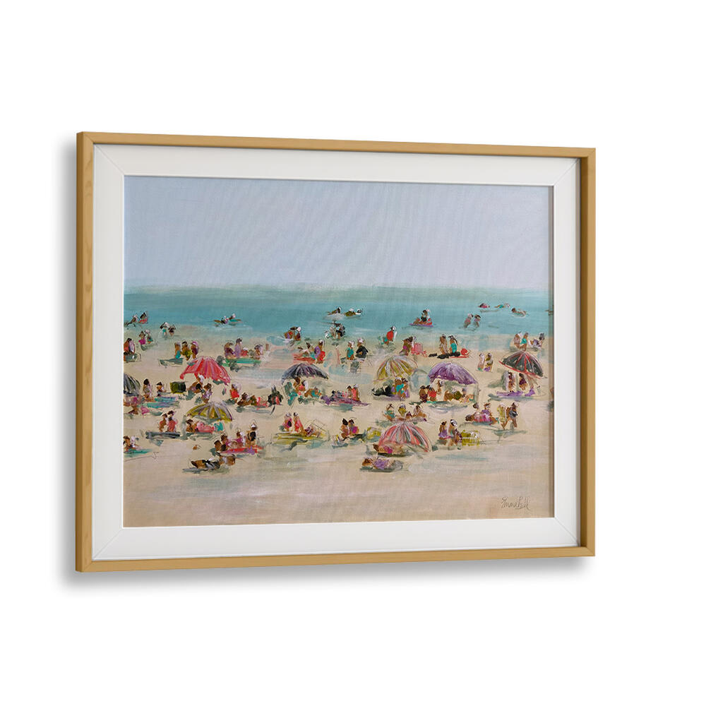 Vibrant IMPRESSIONIST BEACH SCENE, BEACH PAINTINGS showcasing lively beachgoers under colorful umbrellas at Oakwood Mount.