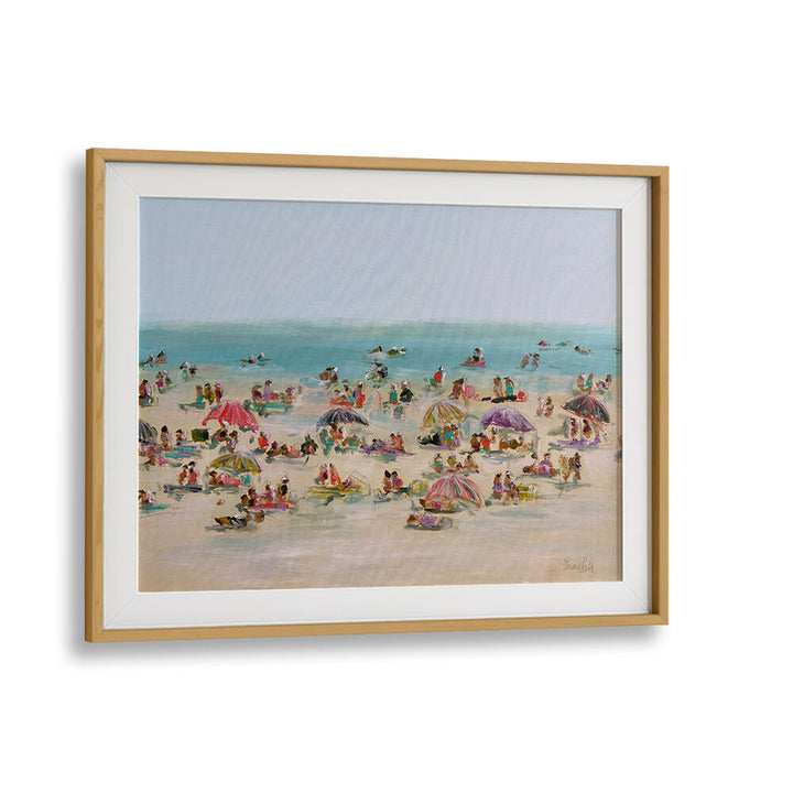 Vibrant IMPRESSIONIST BEACH SCENE, BEACH PAINTINGS showcasing lively beachgoers under colorful umbrellas at Oakwood Mount.