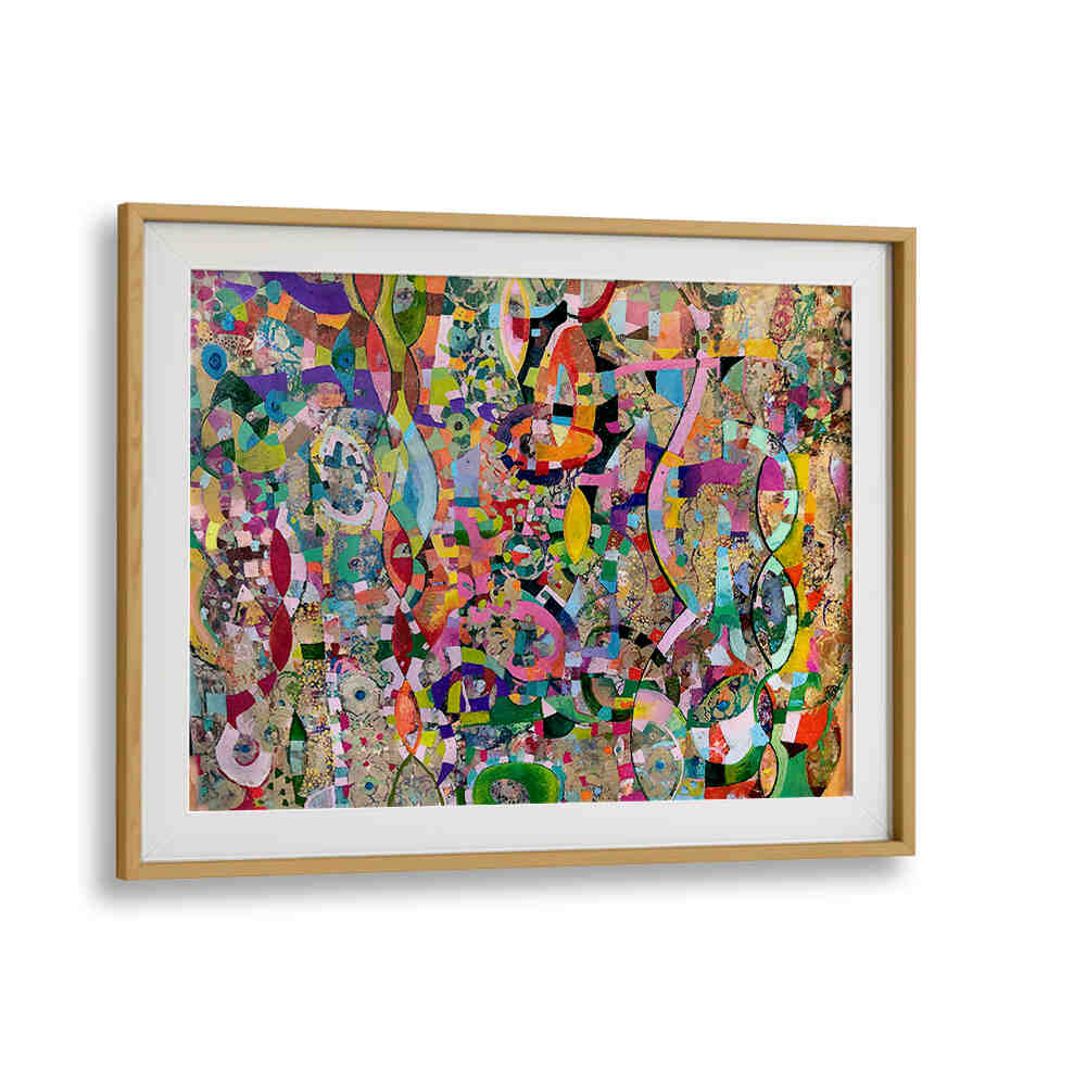 Oakwood Mount MOVING UP , ABSTRACT PAINTINGS, framed colorful abstract with layered hues and gestural strokes