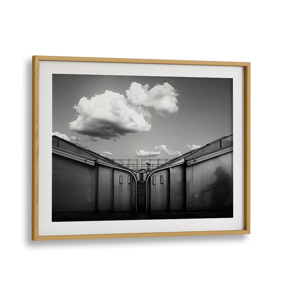 Black and white street scene framed as "ON THE BRIDGE, PHOTOGRAPHY PRINTS" captures urban life beautifully.