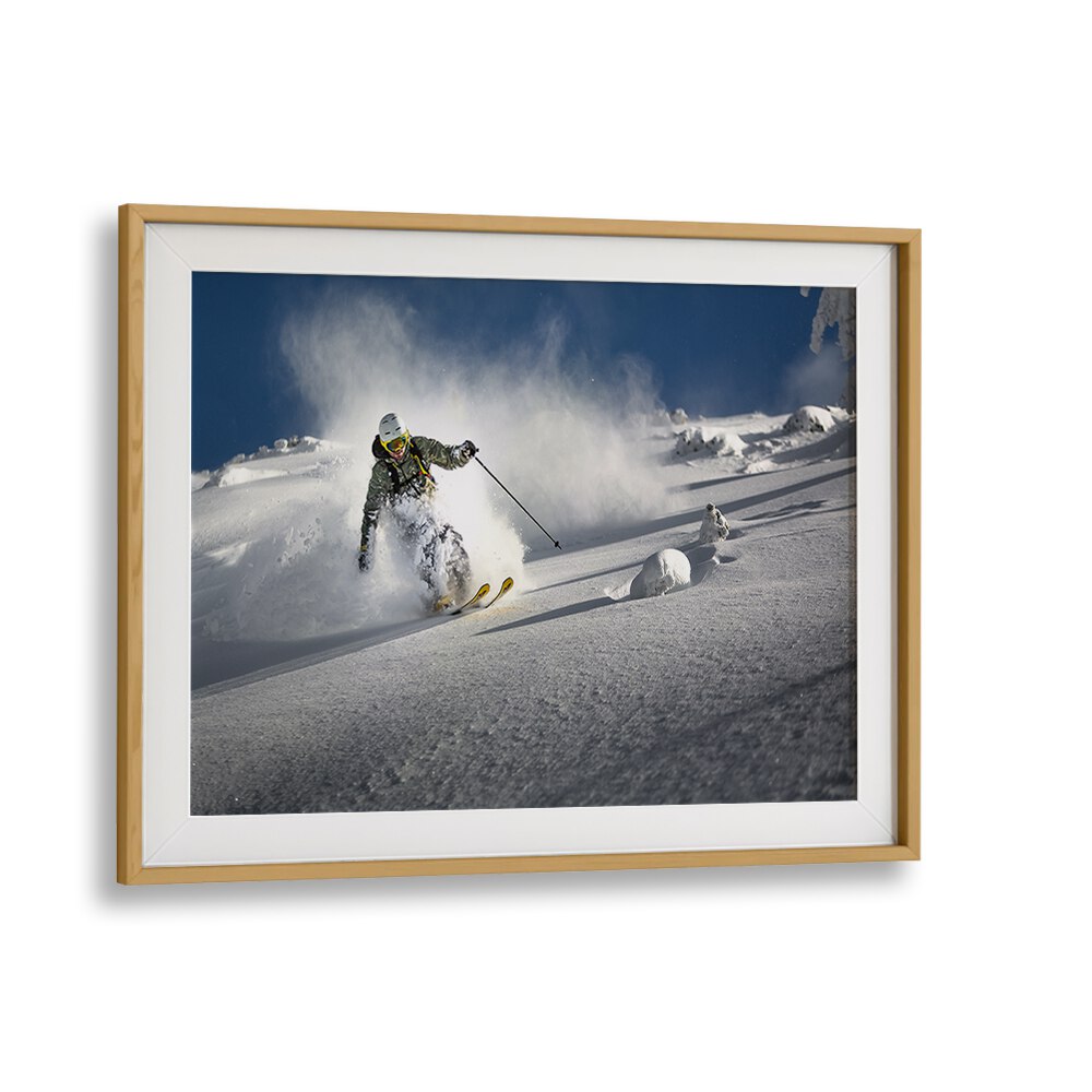 Experience the thrill of skiing with POWDER PARADISE, PHOTOGRAPHY PRINTS that capture action and elegance in art.