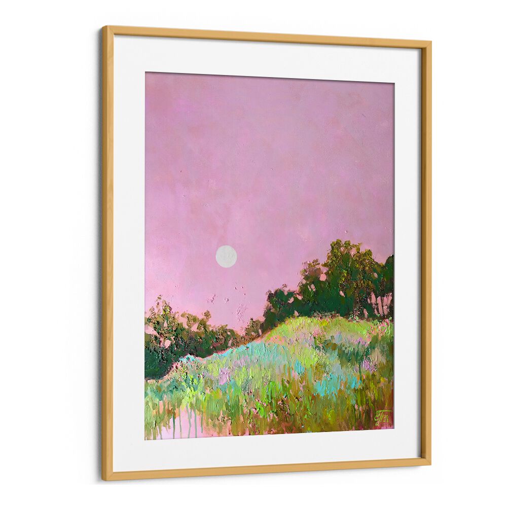 Serene PINK GREEN HILLS, LANDSCAPE PAINTINGS showcasing soft pink and lush green hues, perfect for art enthusiasts.