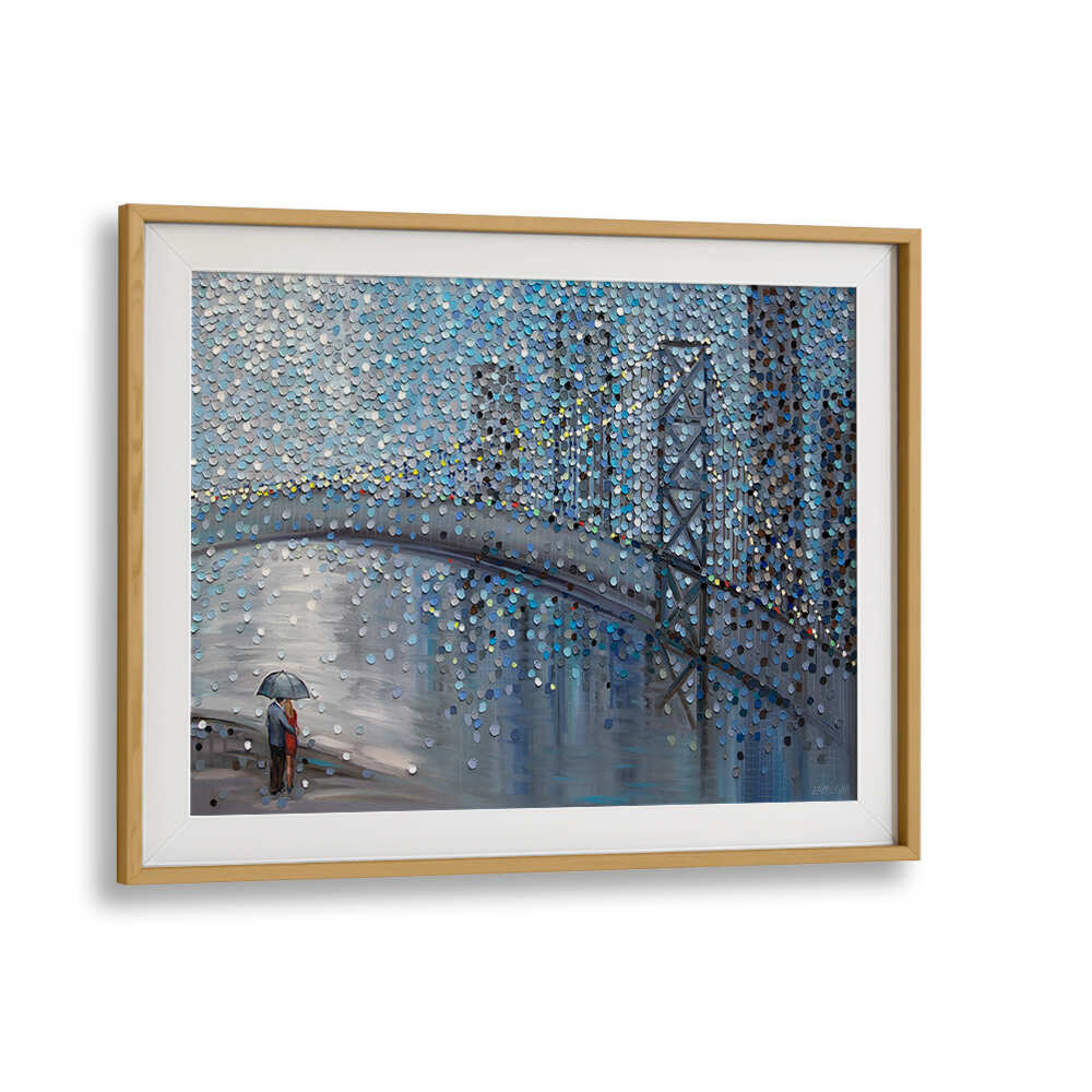 RAINY DATE WITH THE BRIDGE VIEW , MODERN IMPRESSIONISM PAINTINGS